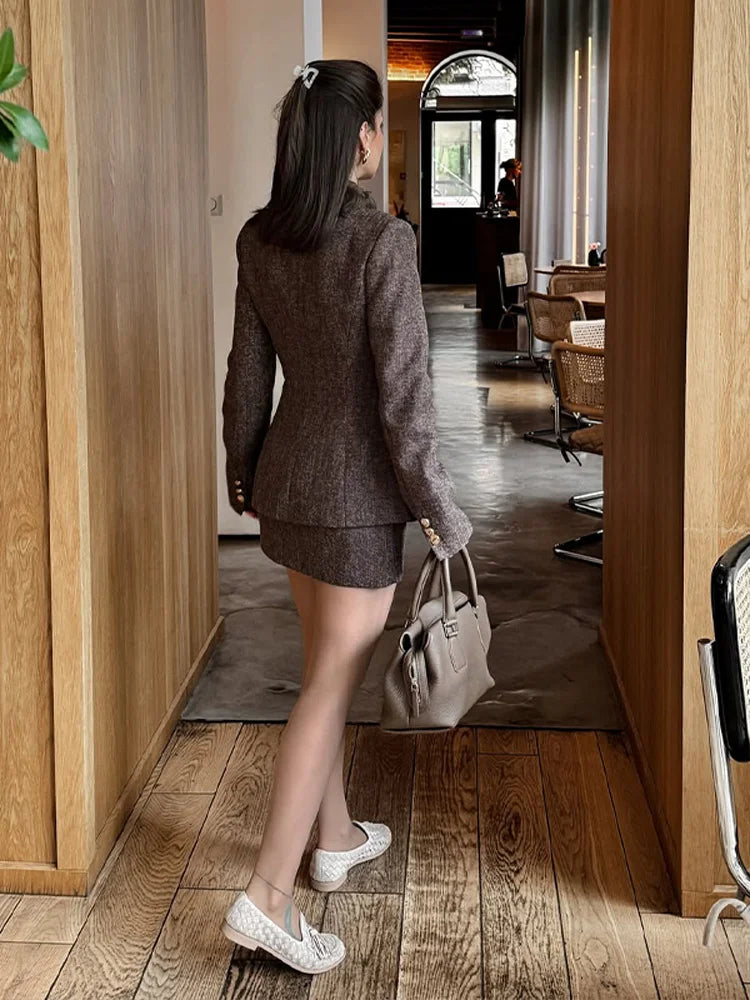 Vintage Textured Two-Piece Skirt Suit Elegant