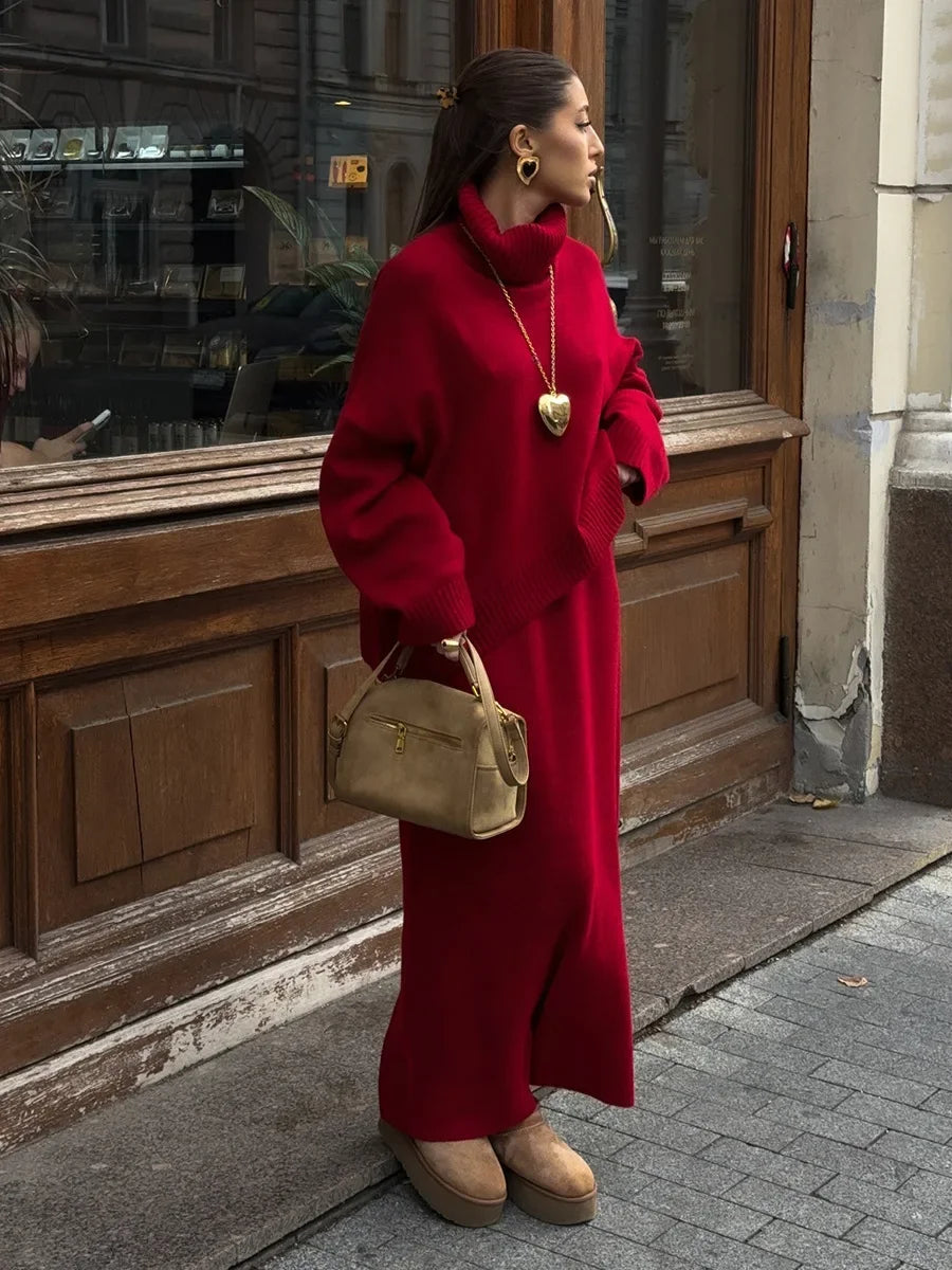 Turtleneck Knit Two-Piece Set