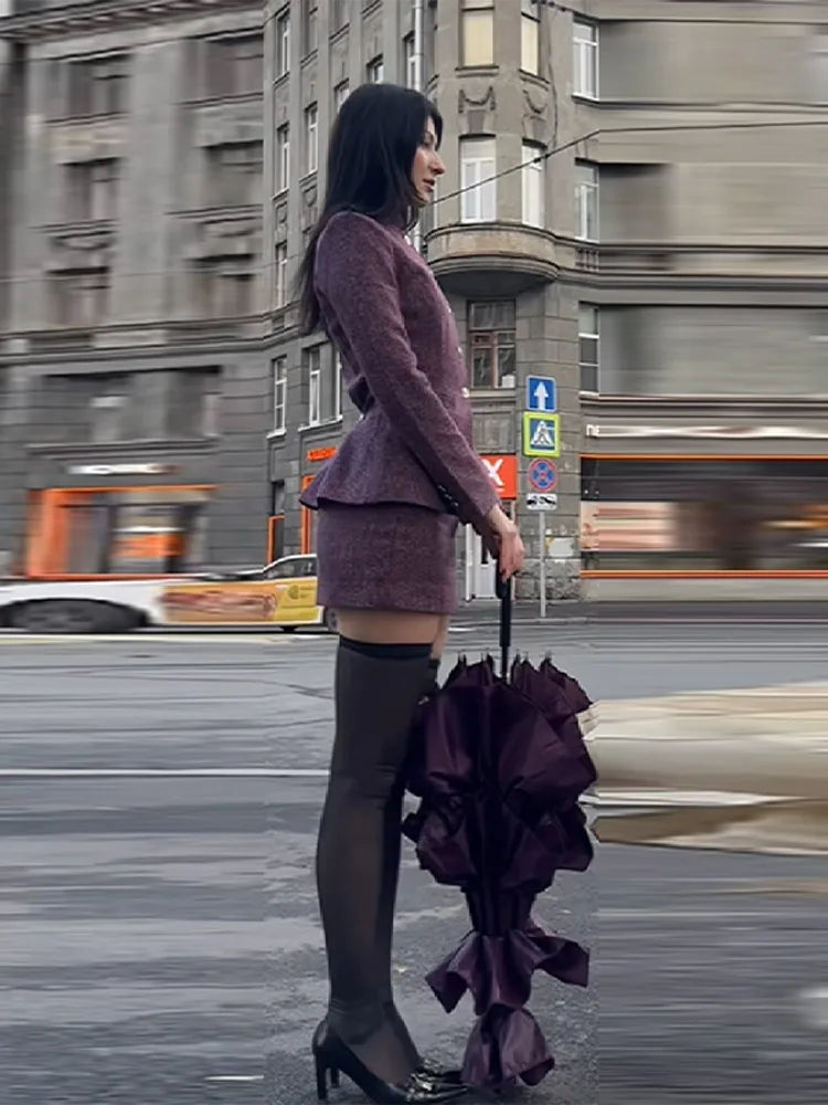 Vintage Textured Two-Piece Skirt Suit Elegant