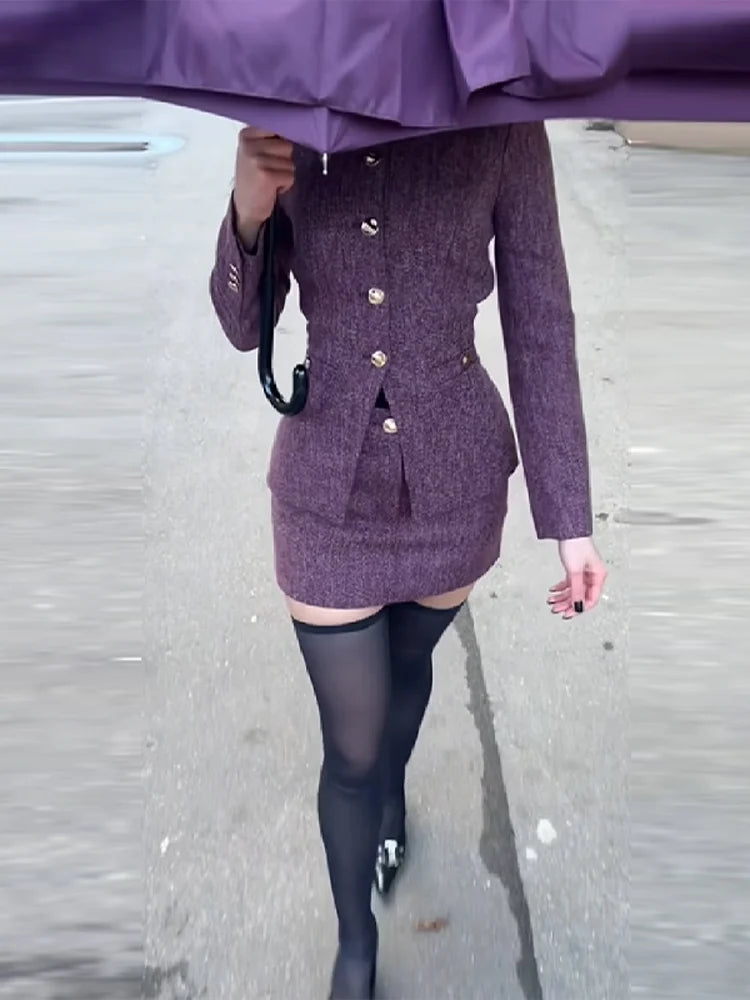 Vintage Textured Two-Piece Skirt Suit Elegant